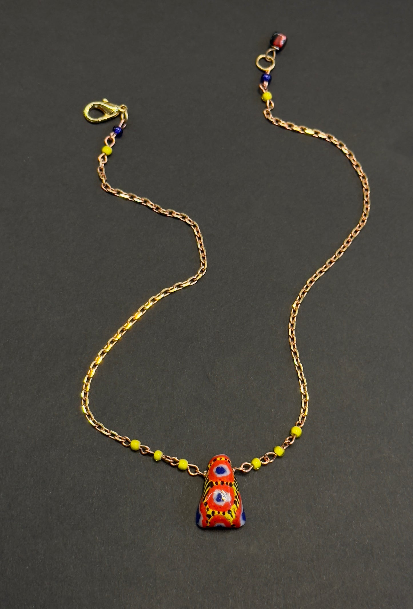 Bohemian Kiffa Pendant with Yellow Whiteheart Glass Beads Necklace