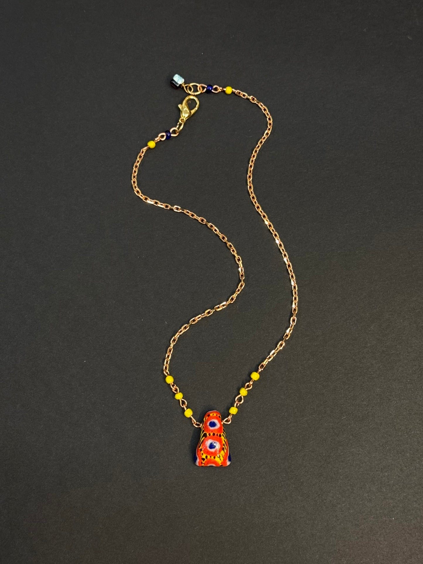 Bohemian Kiffa Pendant with Yellow Whiteheart Glass Beads Necklace