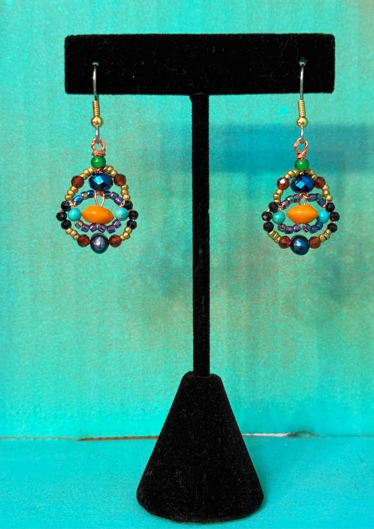 Handmade Designer Jewel Tone Woven Gem Earrings