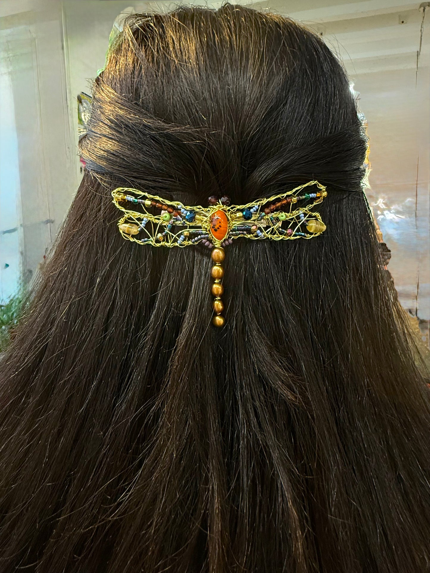 Woven Wire and Gems One of a Kind Dragonfly Hairclip