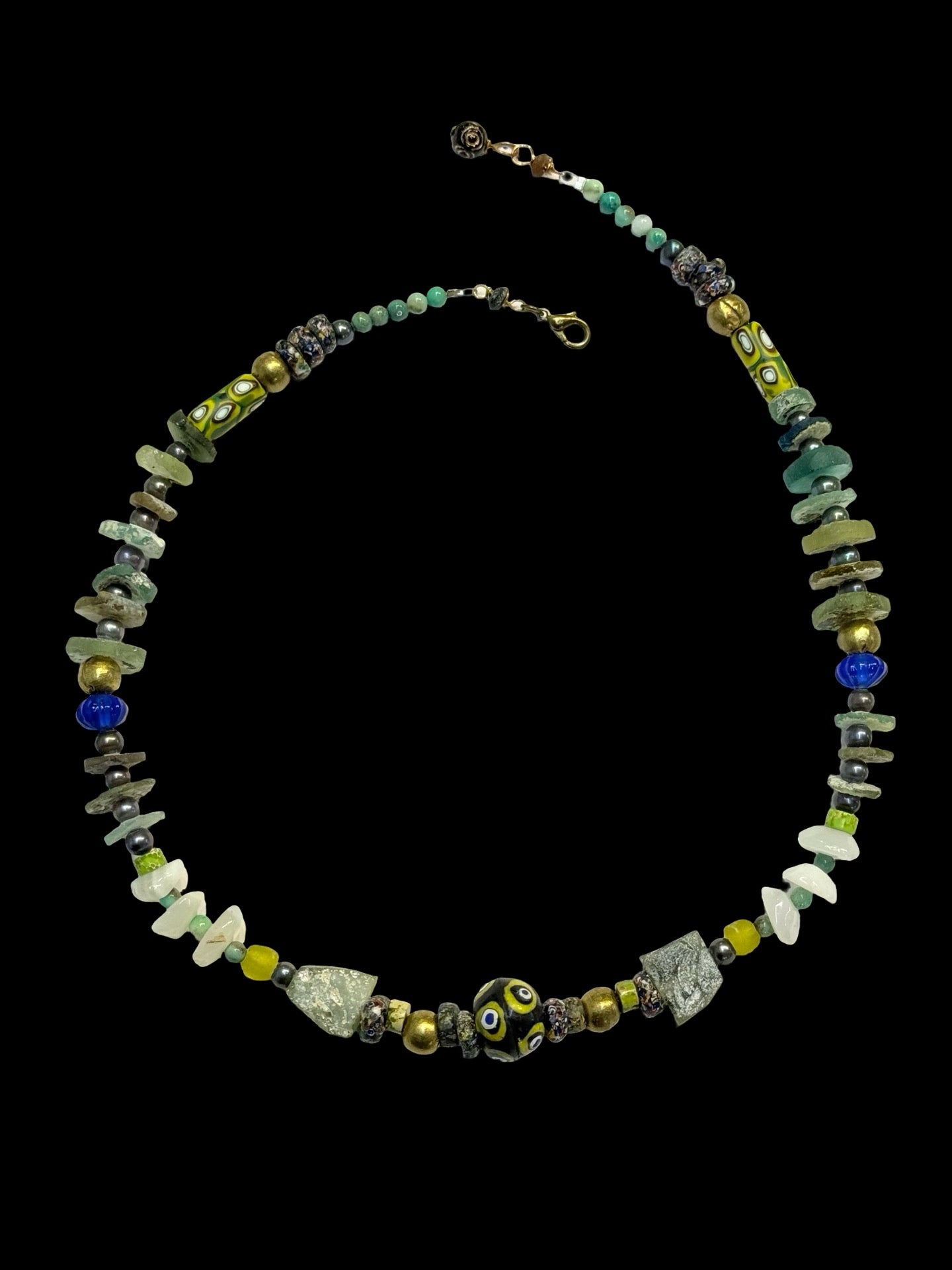 Antique Glass and Gemstone Necklace Adjustable One of a Kind Handmade Necklace
