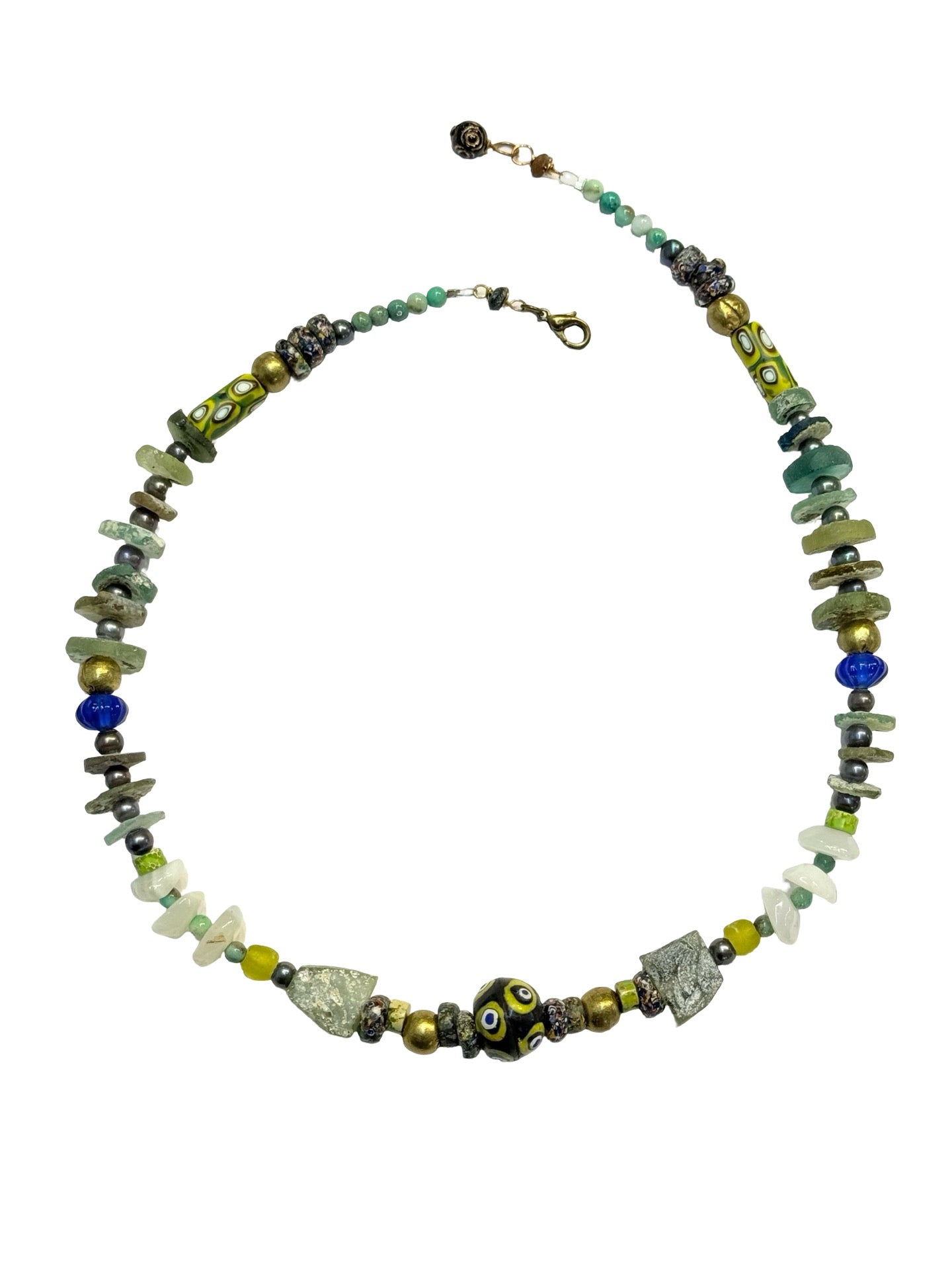 Antique Glass and Gemstone Necklace Adjustable One of a Kind Handmade Necklace