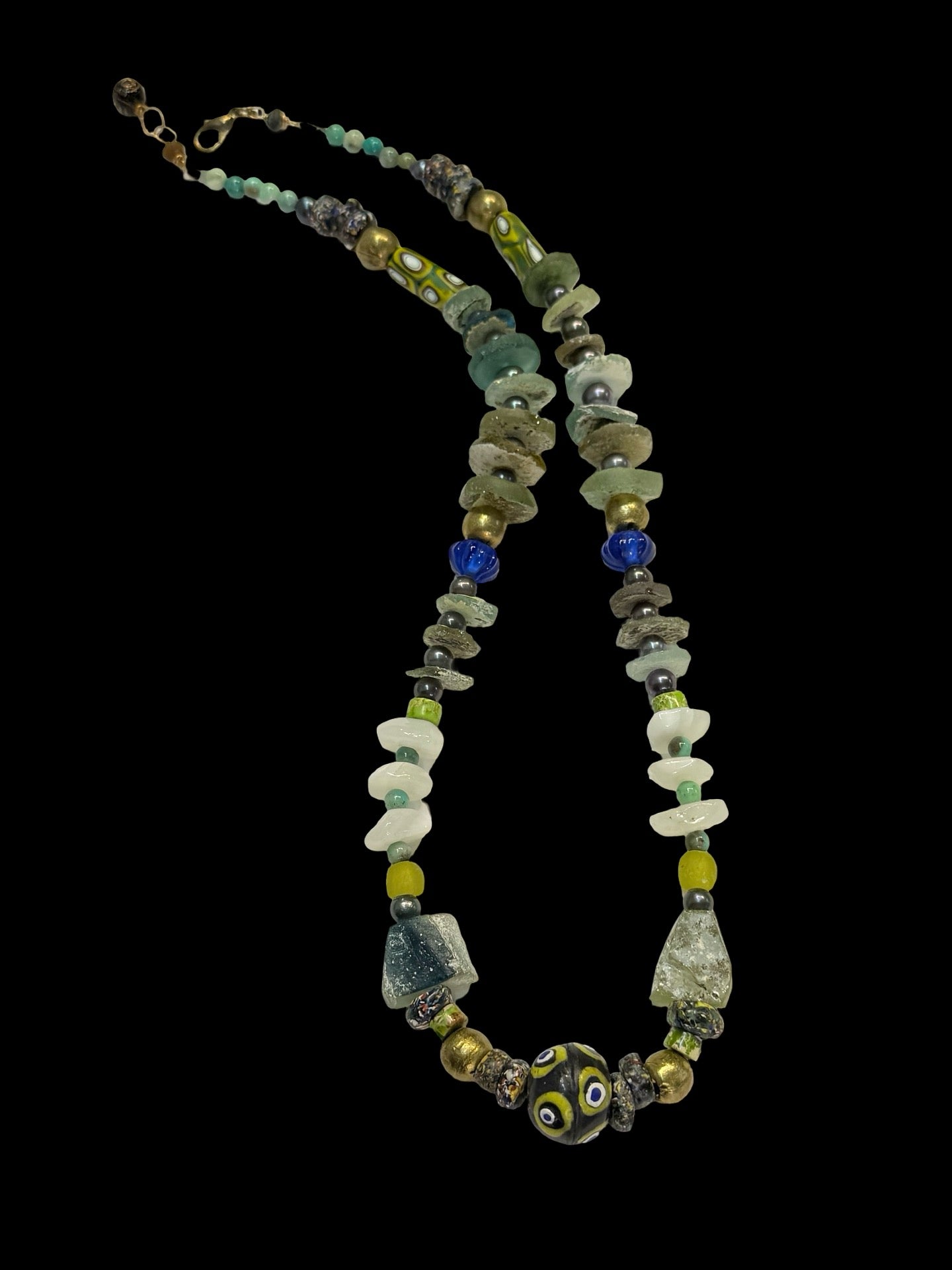 Antique Glass and Gemstone Necklace Adjustable One of a Kind Handmade Necklace